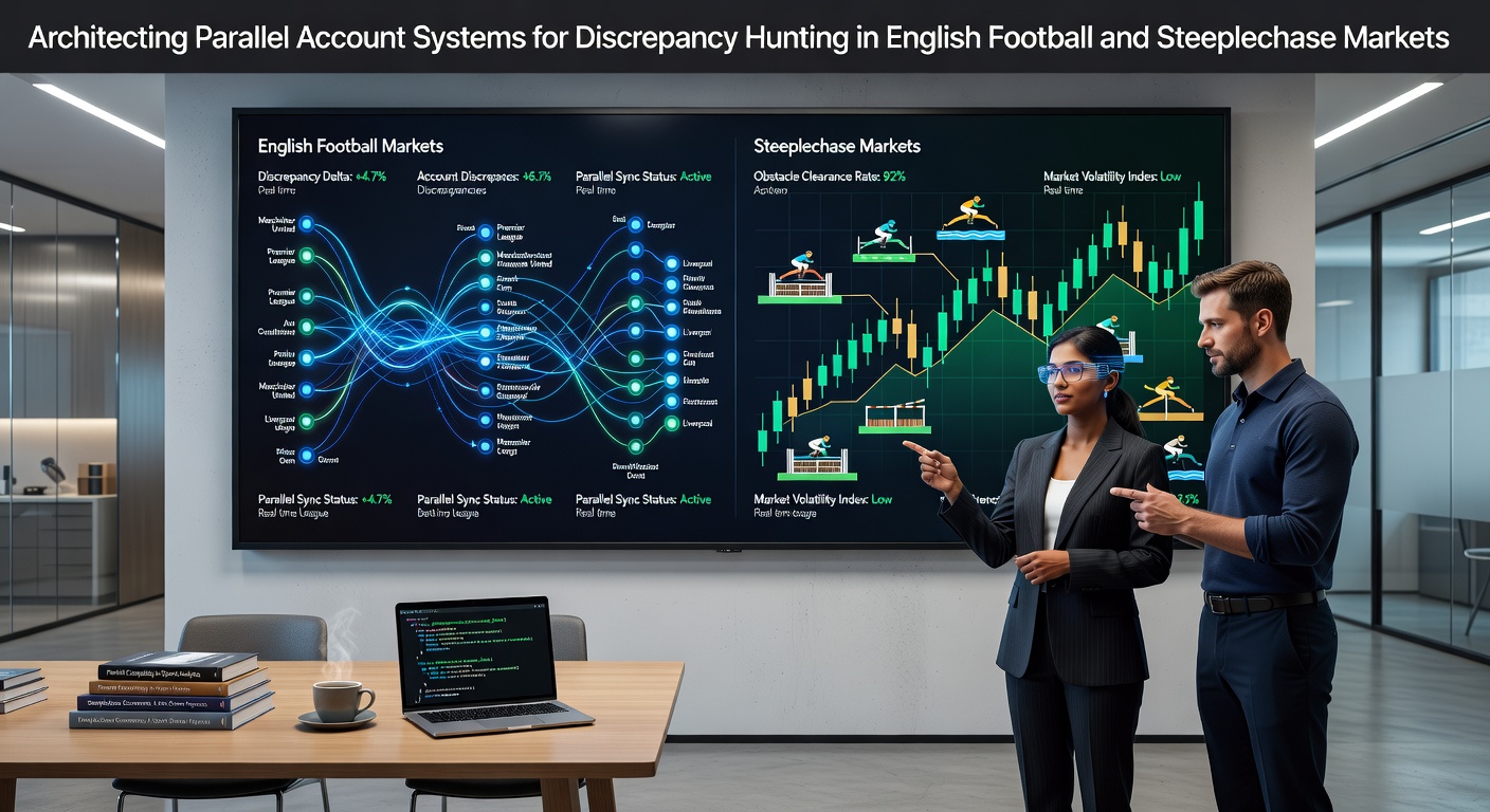 Diagram showing parallel betting account architecture across multiple platforms for football and steeplechase markets