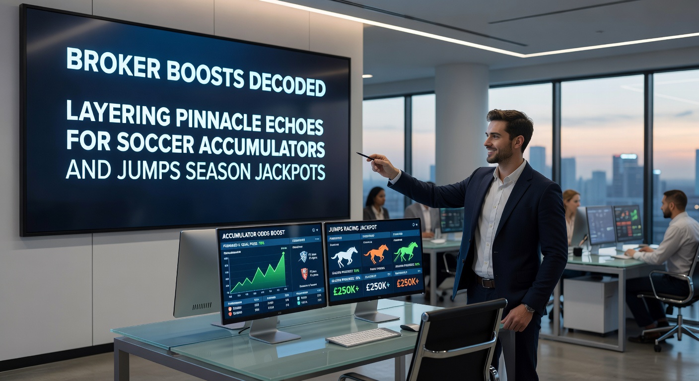 Chart illustrating Pinnacle odds layered across broker platforms for jumps racing jackpots and soccer multi-bets during peak season