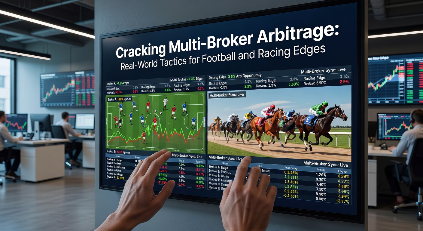 Dashboard showing multi-broker odds comparison for a Premier League football match highlighting an arbitrage opportunity