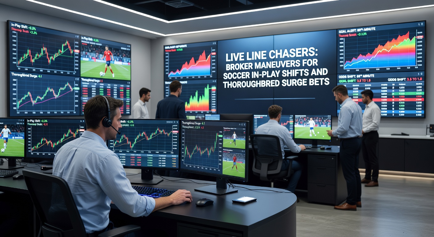 Dynamic chart showing thoroughbred odds surging downward in the final minutes before post time, with broker interfaces overlayed for comparison