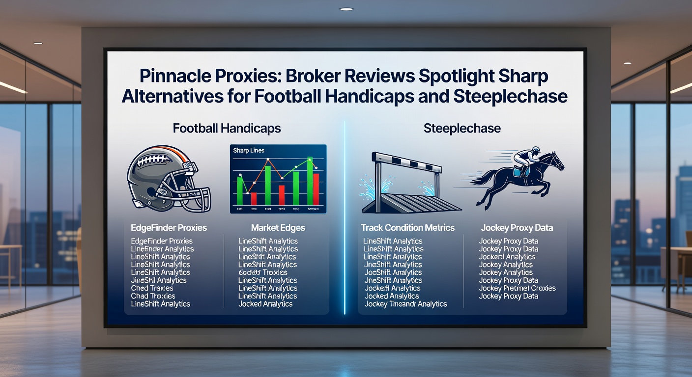 Racecourse scene with overlay of broker odds comparisons for steeplechase events, highlighting Pinnacle proxy advantages