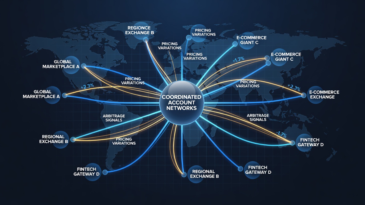 Network visualization of coordinated betting accounts executing trades across football and racing exchanges