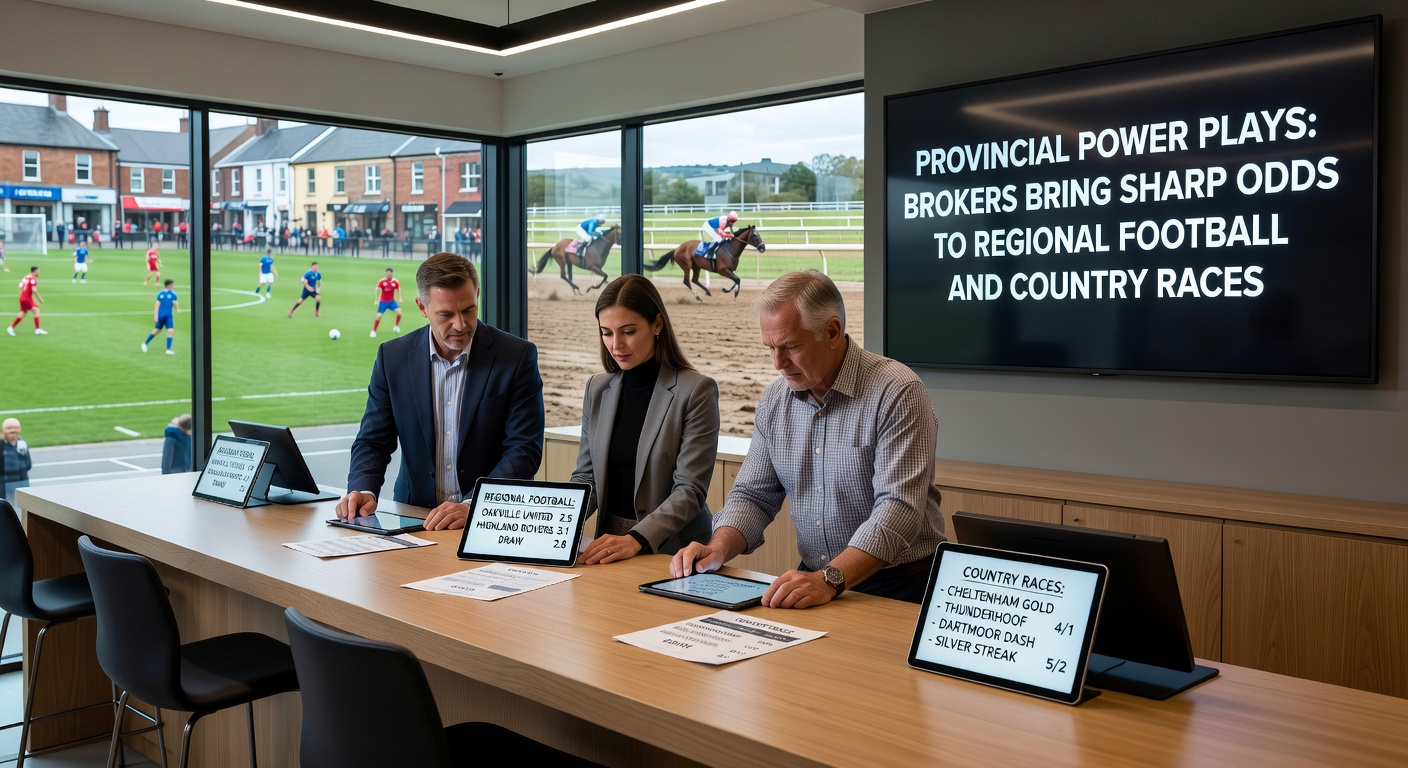 Close-up of broker dashboard displaying live odds for a country race at a provincial track alongside regional football accumulators