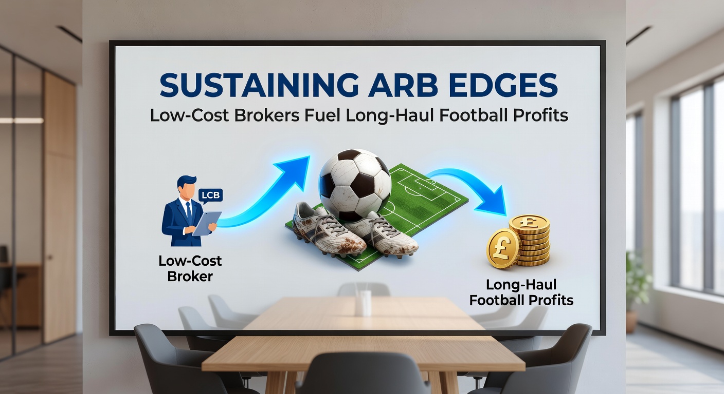 Chart illustrating cumulative arbitrage profits over a football season, with lines comparing broker users versus direct bettors, peaking in spring months