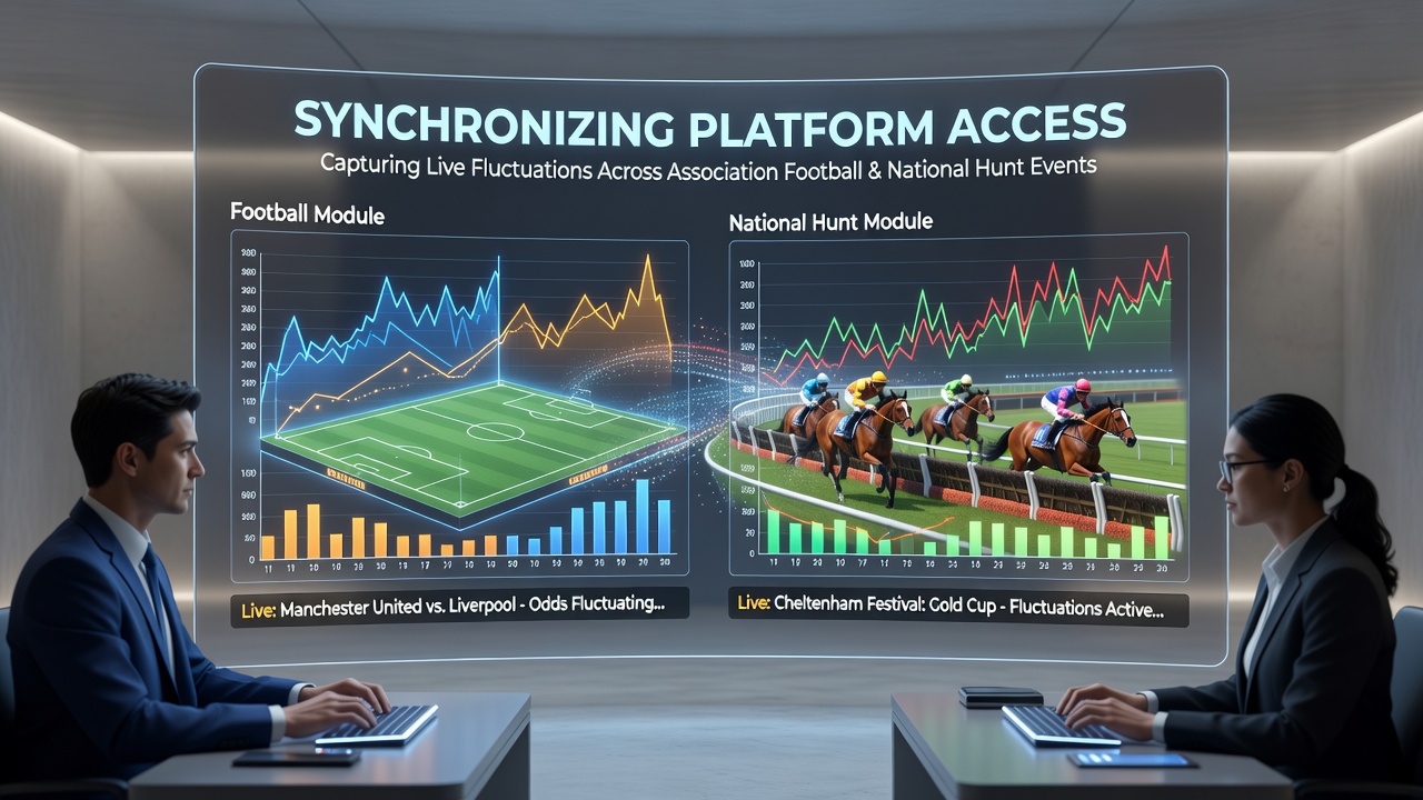 Multiple betting platform interfaces displaying live odds for football matches and national hunt races side by side