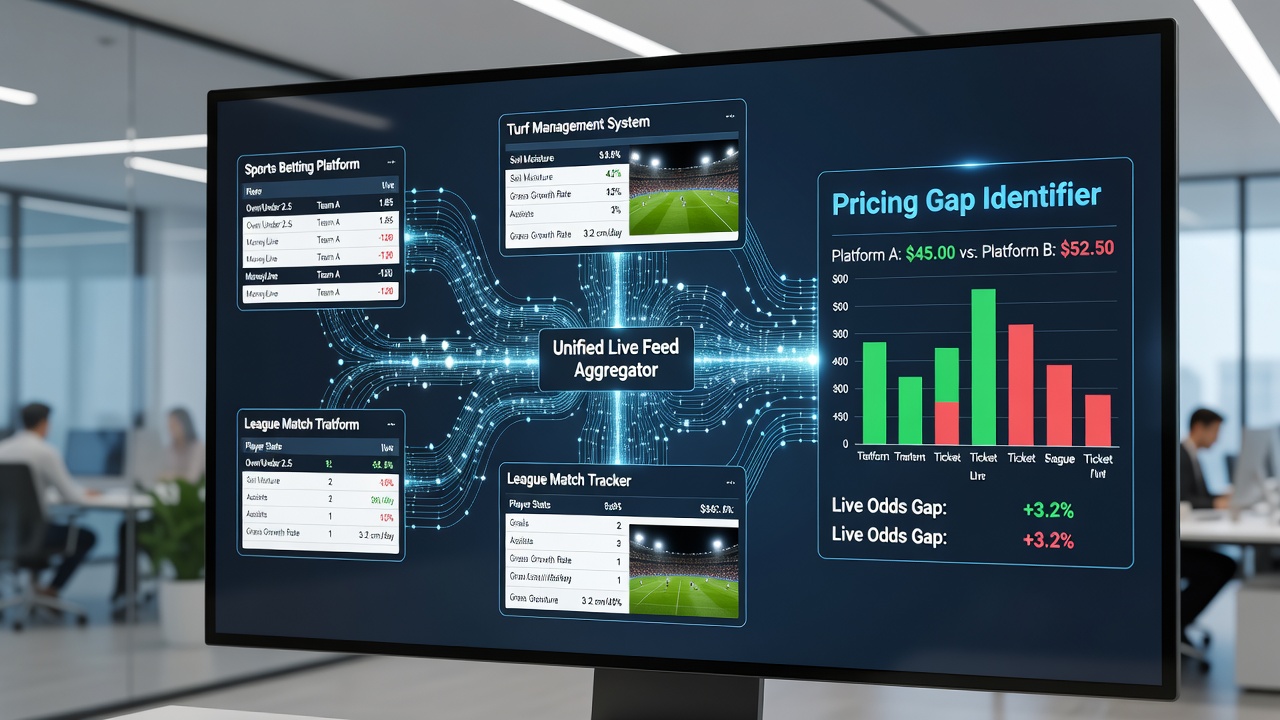 Diagram illustrating real-time feed synchronization across multiple betting platforms for soccer leagues and horse racing events