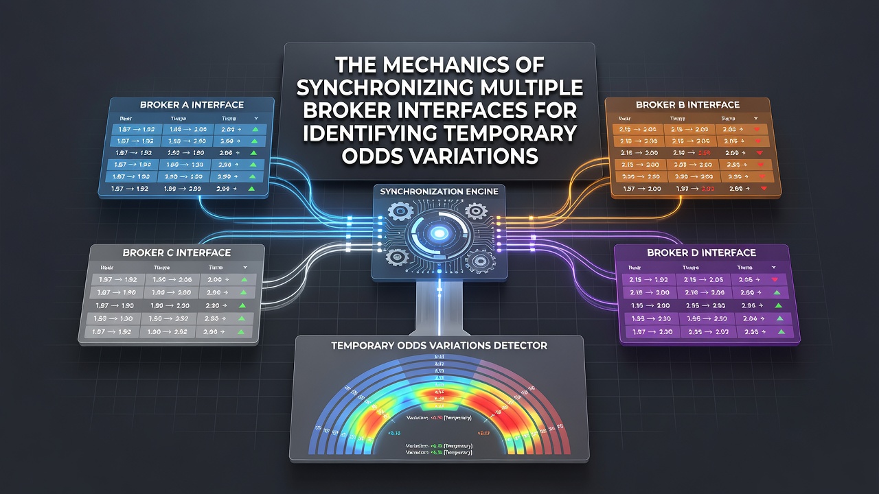 Screenshot of synchronized odds dashboard displaying live soccer and thoroughbred price variations across multiple broker accounts